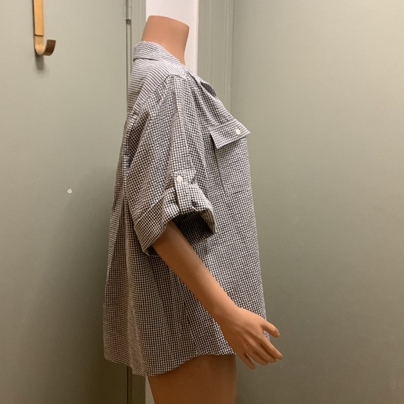 C. D. Daniels Short Sleeve black and white small checkered Button Down Blouse - Picture 16 of 17